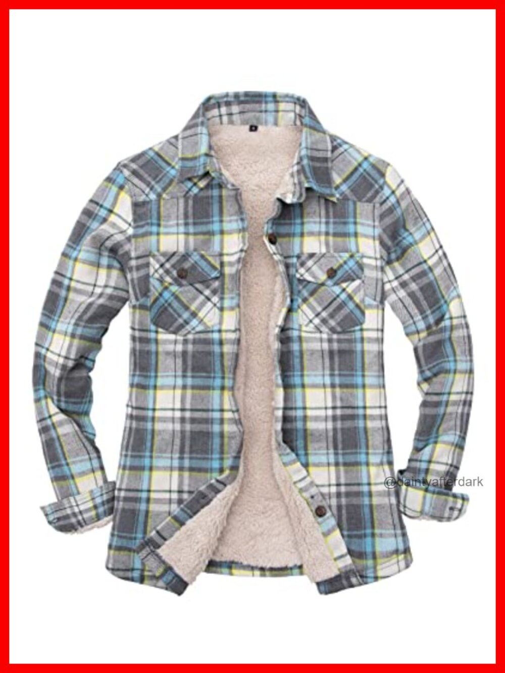 Sherpa Lined Flannel Jacket Plaid Button Up Hand Pockets